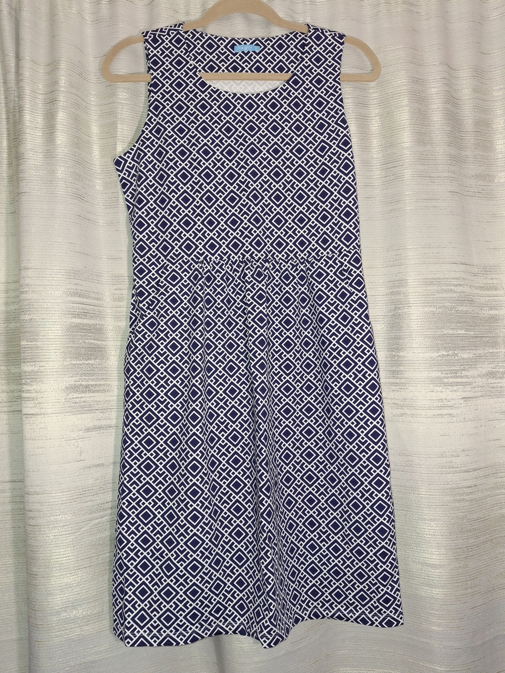 J. McLaughlin Navy And White Geometric Sleeveless A-Line Dress Small